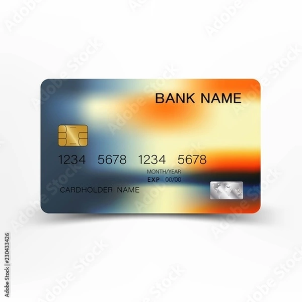 Obraz Colorful vintage credit card template design. With inspiration from abstract. on white background illustration. Glossy plastic style.