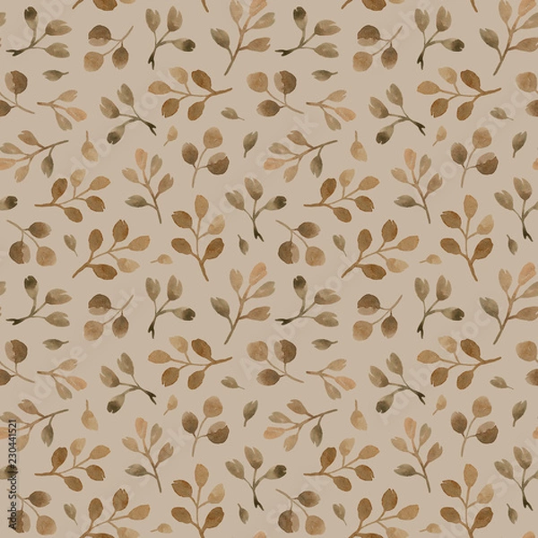 Fototapeta watercolor hand painting eucalyptus branches. seamless pattern on a beige background