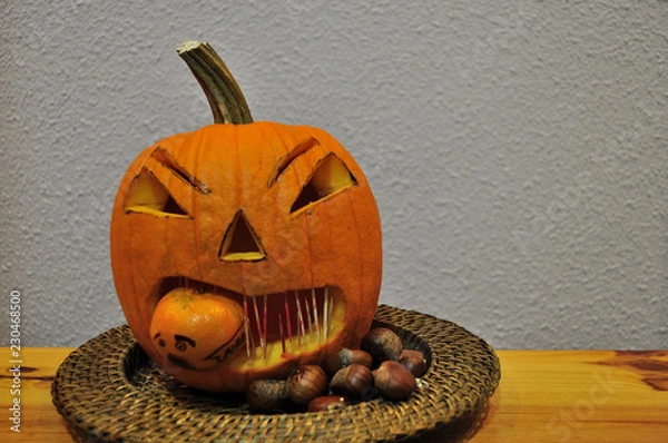 Obraz Calabaza de halloween decorada por niños