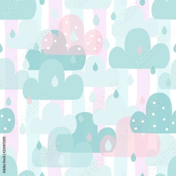 Fototapeta Cute hand drawn clouds Seamless pattern. vector illustration