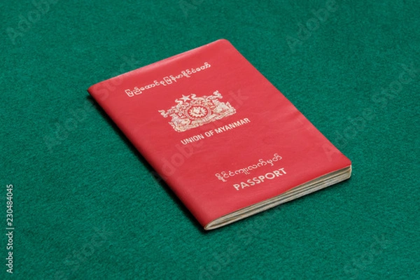 Obraz Myanmar passport on green table
