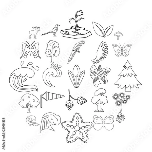 Fototapeta Temperate climate icons set. Outline set of 25 temperate climate vector icons for web isolated on white background