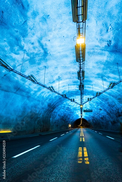 Obraz Famous Laerdal Tunnel Blue Lights in Norway. Longest Road Tunnel in the World - 15 Miles connecting Lærdal and Aurland in Sogn og Fjordane near Bergen