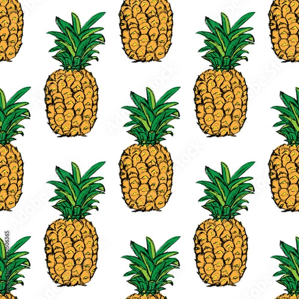 Fototapeta Pineapple. Exotic tropical fruit. Sketch. Pattern