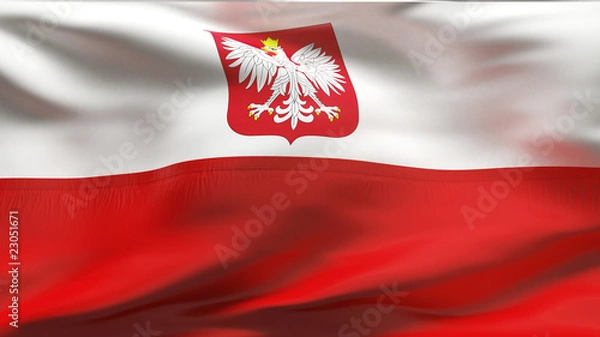 Fototapeta Creased Polish satin flag in wind with seams and wrinkles