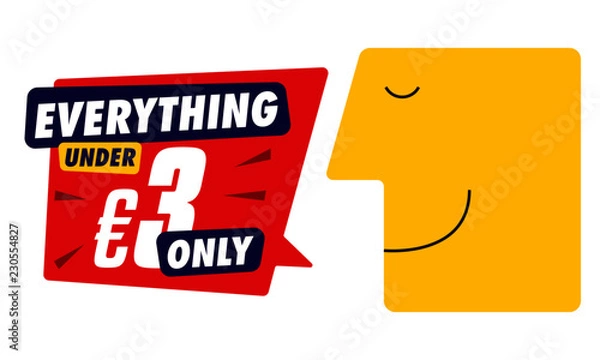 Fototapeta Everything under 3 euros price tag. Vector illustration of speech bubble. Flat design labels, Business shopping concept. 