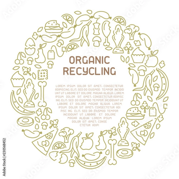 Fototapeta Organic waste information banner. Line style vector illustration. There is place for your text