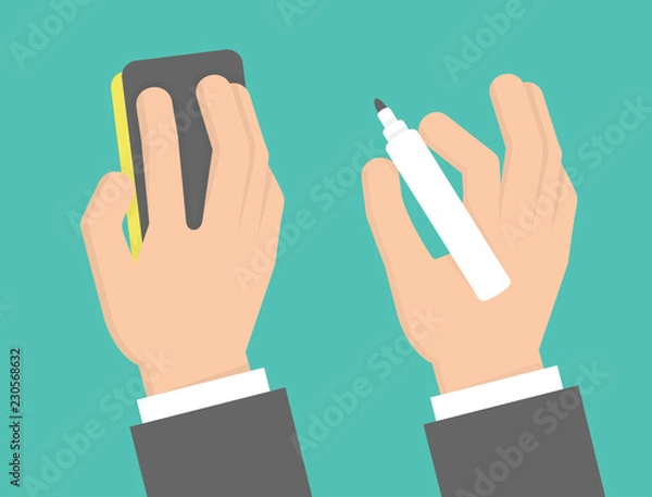 Obraz Hand holding marker and eraser sponge