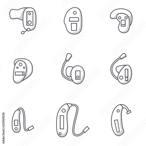 Obraz Vector set with flat line hearing aids icons