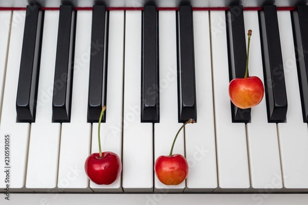 Obraz Piano chord Bm (B minor) shown by cherries on the key - 12/12 of minor series