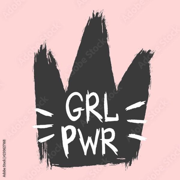 Obraz Silhouette of crown and abbreviated text Girl Power. Sketch, watercolour, grunge, graffiti.