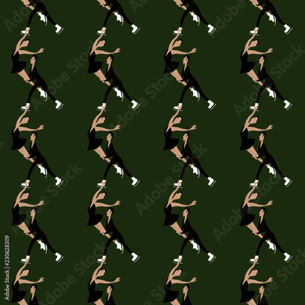 Fototapeta Figure skating seamless pattern green background