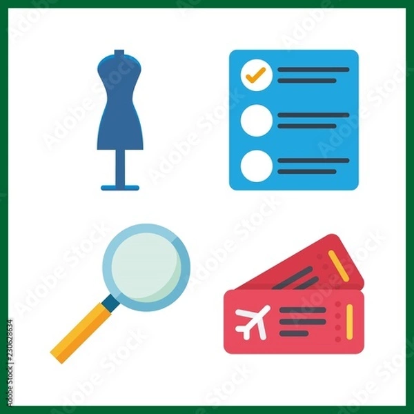 Fototapeta check icon. shopping tolls and plane ticket vector icons in check set. Use this illustration for check works.