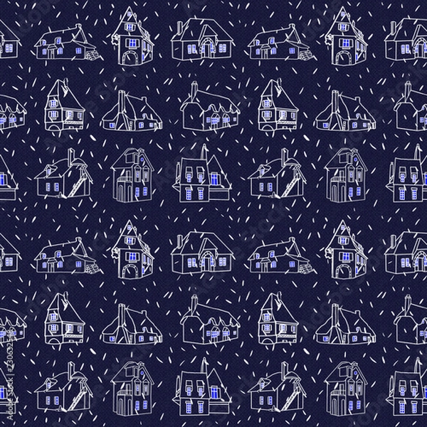 Fototapeta Whinter houses seamless pattern