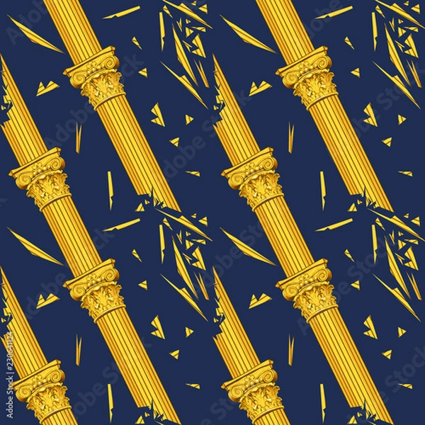 Fototapeta Ruined baroque blue seamless pattern