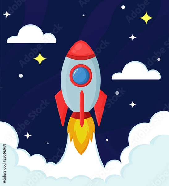 Fototapeta Rocket or spacecraft are exploring the stars in the vast universe. Illustration Vector EPS10.