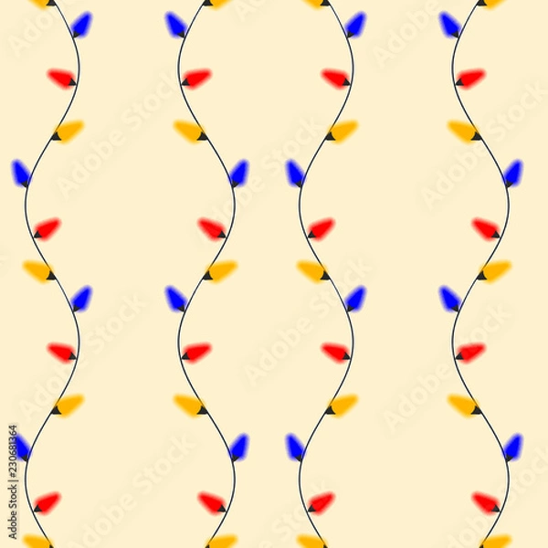 Fototapeta Yellow christmas lights seamless pattern
