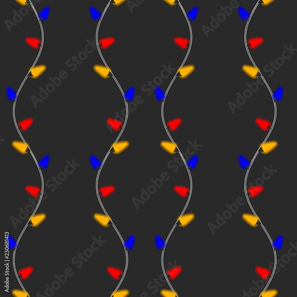 Fototapeta Black christmas lights seamless pattern