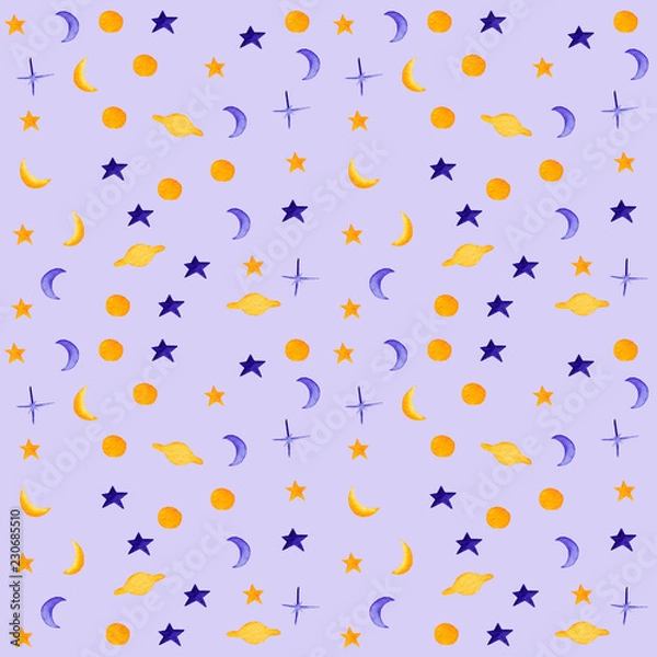 Fototapeta Mini watercolor space seamless pattern