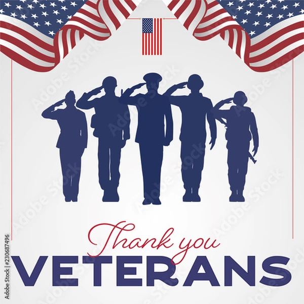 Fototapeta Stock vector veterans day honoring all who served hand lettering greeting card with social media post
