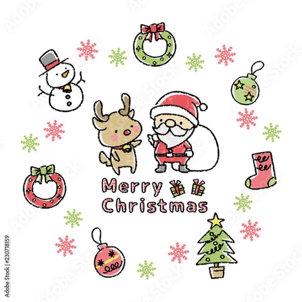 Fototapeta クリスマス　イラスト　手描き風