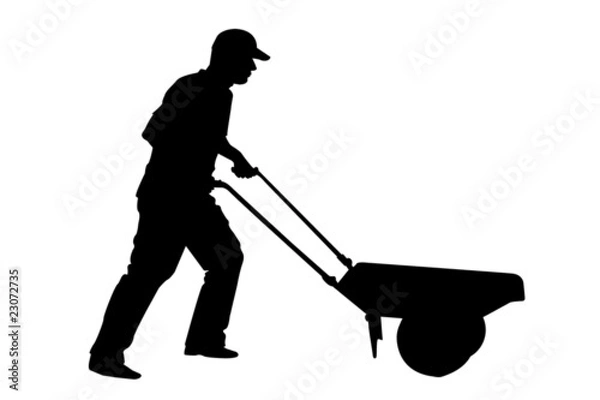 Fototapeta silhouette of gardener or farmer digging with shovel