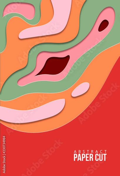 Fototapeta 3D abstract cut paper shapes. Design vertical banner for business presentations, flyers, posters and invitations. Colorful cut paper craft.