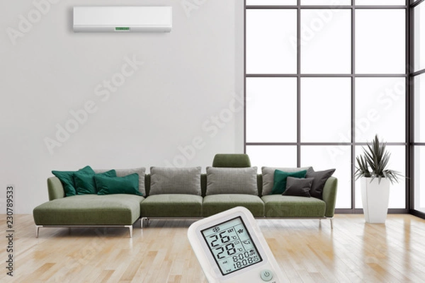 Fototapeta modern bright interiors Living room with air conditioning illustration 3D rendering computer generated image
