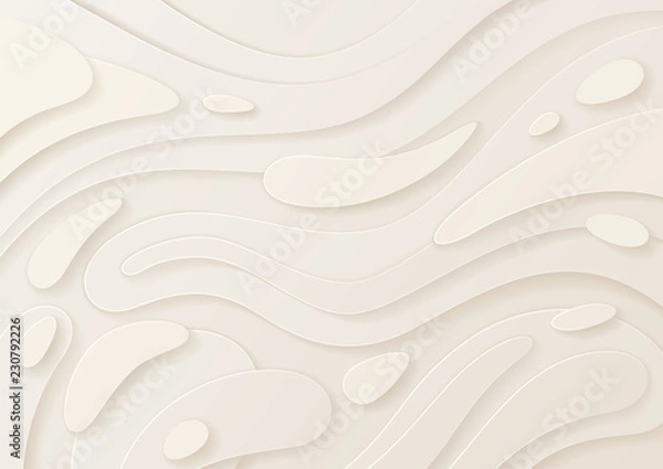 Obraz Abstract paper cut white background with wavy layers; Realistic carving art; Vector 3d template; Material design concept.