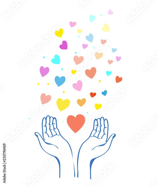 Fototapeta Hands and heart concept for the help and kindness. Vector graphic illustration