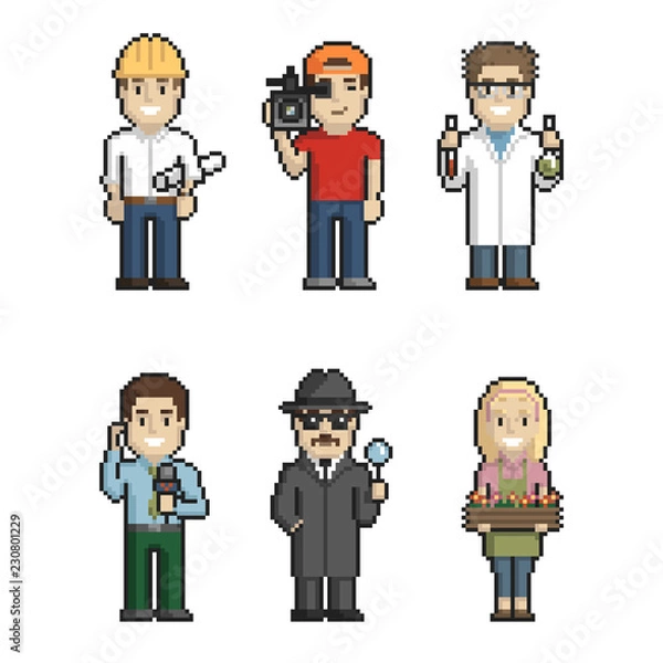 Obraz Professions pixel art on white background 1. Vector illustration.