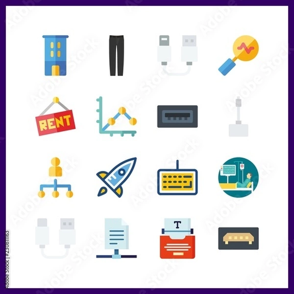 Fototapeta office icon. building and usb vector icons in office set. Use this illustration for office works.