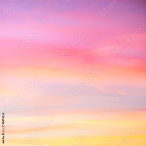 Obraz Niebo w różowych i niebieskich kolorach. Wpływ lekkich pastelowych kolorów chmur zachodu słońca
Chmura na tle Sunset Sky z pastelowym kolorem
