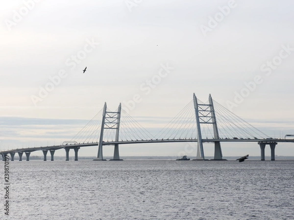 Obraz Seascape with cable-stayed bridge