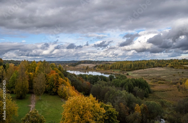 Obraz landscape with river and clouds