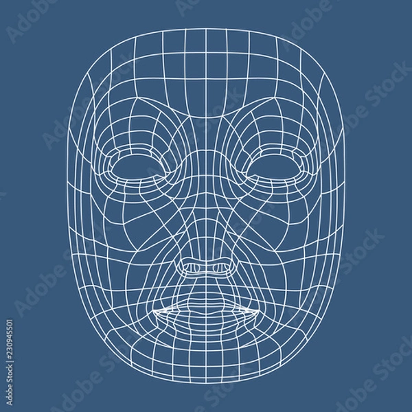 Obraz Human face mesh 3d modeling recognition head scan vector illustration