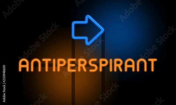 Fototapeta Antiperspirant - orange glowing text with an arrow on dark background