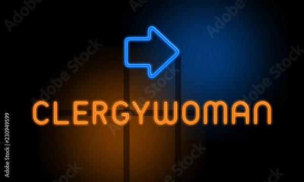 Fototapeta Clergywoman - orange glowing text with an arrow on dark background