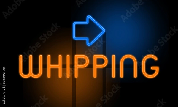 Fototapeta Whipping - orange glowing text with an arrow on dark background