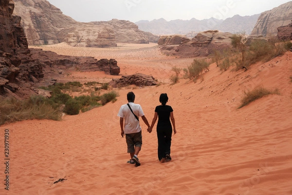 Obraz panoramic view of wadi rum desert lookin like mars planet with rocks and red sand