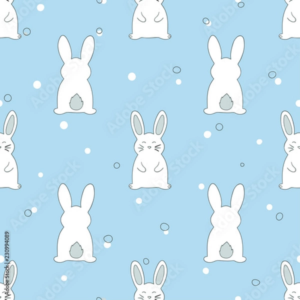 Fototapeta Seamless vector pattern with cute white rabbits.