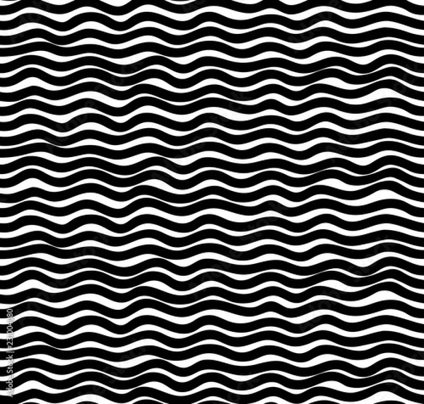 Fototapeta Black and white Wavy horizontal lines seamless pattern. Vector illustration.