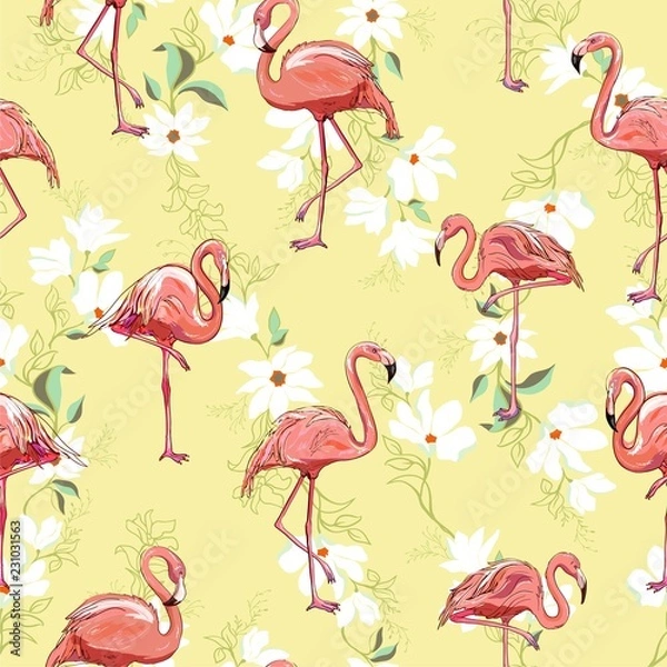 Obraz seamless flamingo pattern vector illustration