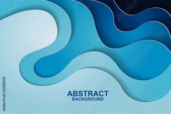 Fototapeta Abstract background design with blue paper cut shapes. Paper cut vector illustration for banner, presentation, and invitation. Paper art and craft style.