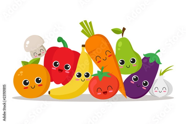 Fototapeta Vegetables and fruits character collection