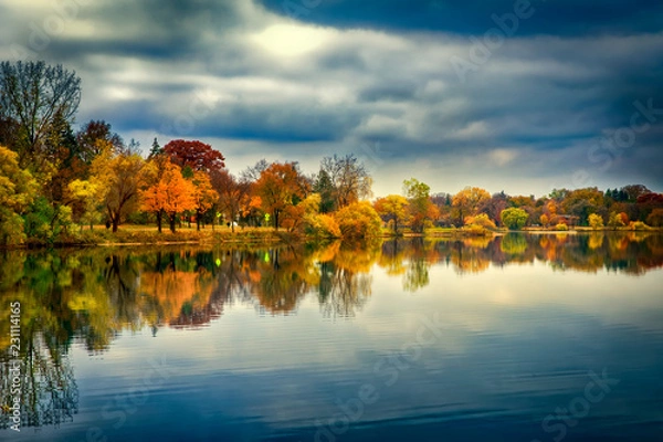 Fototapeta autumn landscape with lake and trees
