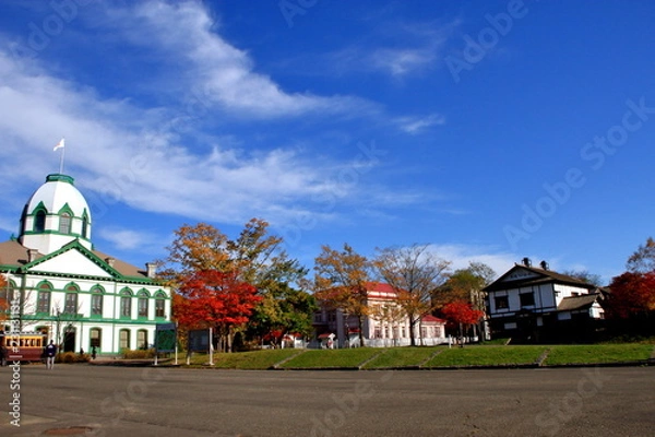 Fototapeta 北海道、開拓の村の秋の風景