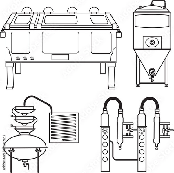 Fototapeta Distillery equipment vector set