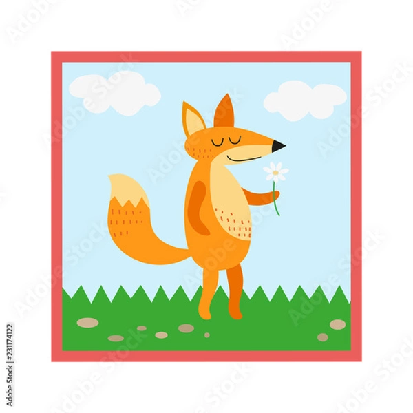 Obraz cartoon fox in modern simple flat style