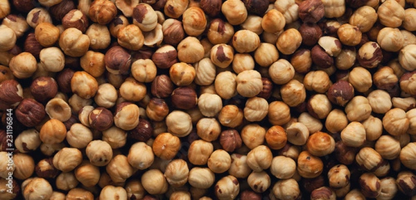 Obraz Peeled roasted hazelnut panorama.